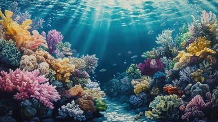 Naklejka premium Tranquil Underwater Paradise: Vibrant Coral Reef Ecosystem