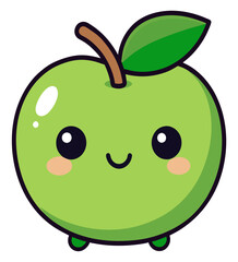 Green apple, indicator of healthy kawaii teeth. cute character in cartoon style stock illustration