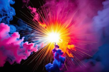 Vibrant Colorful Explosion of Light and Smoke in Brilliant Hues