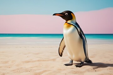 Naklejka premium Playful Penguin in Sunglasses on Pastel Background Modern Art Inspiration