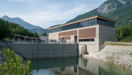 Fototapeta premium Modern Hydroelectric Power Plant in Mountainous Landscape