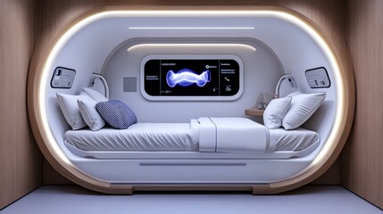Fototapeta premium Futuristic Sleep Pod: Relax and Recharge in Style 
