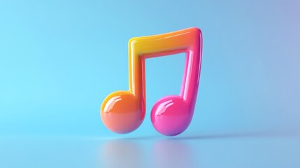 Colorful music note symbol close up on blank light blue background with space for text or lettering