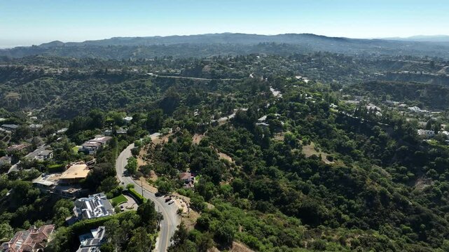 Beverly Hills Aerial Shot of Mulholland Dr and Beverly Crest