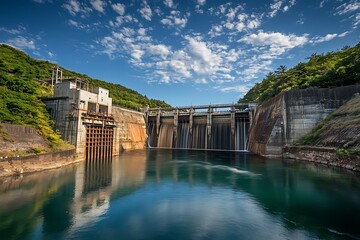 Concrete Dam Overlooking Serene Lake