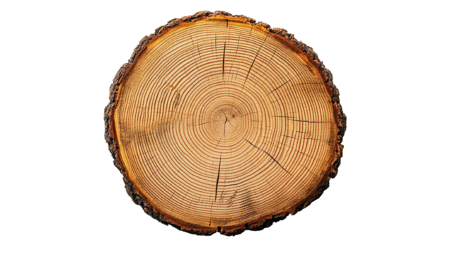 tree rings in a cut log on a transparent background