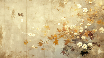 rice, Ear of rice, autumn, sun, sparrow, golden, Japanese pattern, Japan, tradition, typical, Japanese art, Japanese painting, ink painting, sumi-e, ukiyo-e, elegance, happiness, landscape, wabi-sabi,