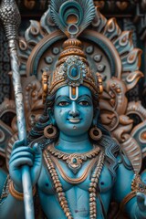 Obraz premium Kartikeya the god of war and victory depicted with a peacock and a spear symbolizing courage and triumph