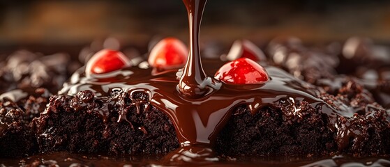 Chocolate Brownie with Ganache and Cherries
