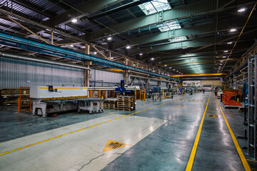 Metalworking factory production line. Interior of the workshop