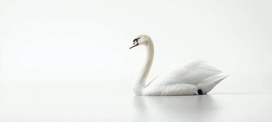 Obraz premium A graceful swan floating serenely on a white background