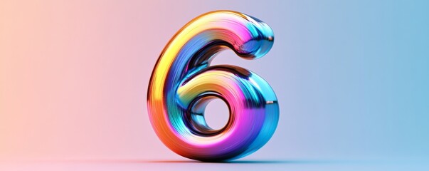 Obraz premium Colorful chrome number six on gradient background