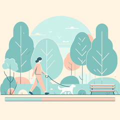 Walking With Dog Flat Vector Illustration Design
