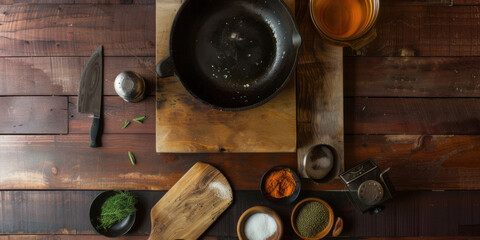  a rustic kitchen table with ingredients artistically arranged
