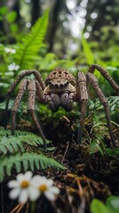 Fototapeta premium Spider in a lush forest close-up