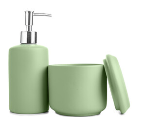 Obraz premium Jar for bathroom accessories with soap dispenser on white background