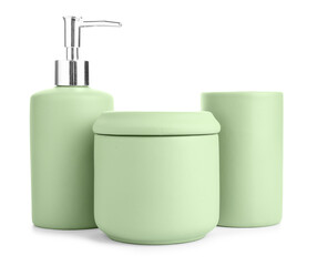 Set of bath supplies on white background