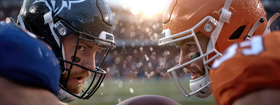 Determined athlete: portrait of American football player, intensity and focus required in sport, the physical strength, dedication, competitive spirit essential for success on the field.