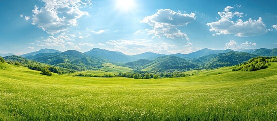 Obraz premium Tranquil Mountain Meadow Under Blue Sky