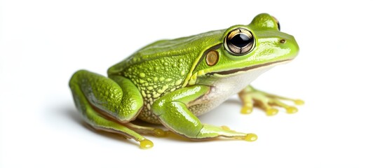Obraz premium A vibrant green frog poised on a white background