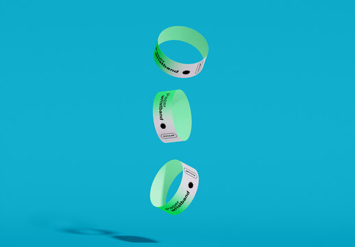 Floating Three Wristbands Mockup