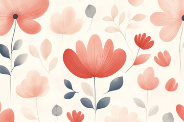 Obraz premium A soft, minimalist floral pattern with pastel flowers and leaves, creating a gentle and elegant design.