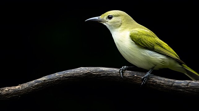 Bare-throated Bellbird Perched on a Branch on a Black Background, Photo Realistic, Wallpaper, Cover and Screen for Smartphone, PC, Laptop, 9:16 and 16:9 Format