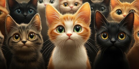 Multicolored Cats Staring at the Camera