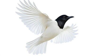 Fototapeta premium Bare-throated Bellbird Flying on White Background, Photo Realistic, Wallpaper, Cover and Screen for Smartphone, PC, Laptop, 9:16 and 16:9 Format