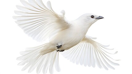 Fototapeta premium Bare-throated Bellbird Flying on White Background, Photo Realistic, Wallpaper, Cover and Screen for Smartphone, PC, Laptop, 9:16 and 16:9 Format