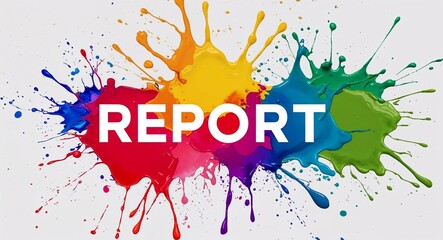Obraz premium Report word lettering on colorful paint watercolor splash on plain white background
