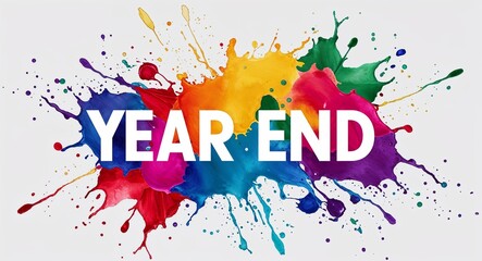 Obraz premium year end word lettering on colorful paint watercolor splash on plain white background