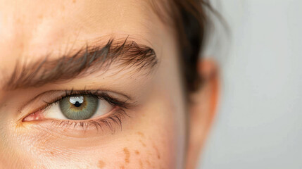 A close-up of a person narrowing one eye and raising an eyebrow, signaling skepticism.