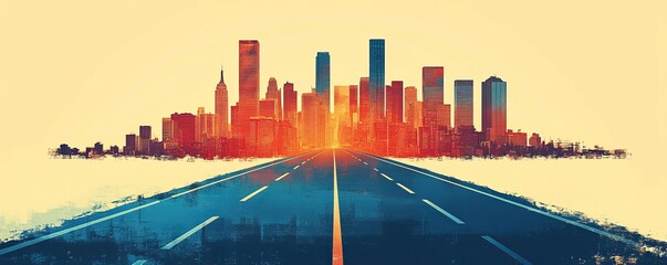 Obraz premium Abstract highway banner design, vibrant colors, dynamic shapes, modern aesthetic, urban theme, eye-catching visual appeal, contemporary art influence