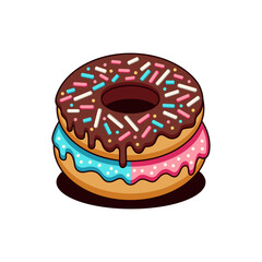 Donuts logo vector illustration template with chocolate and strawberry sauce