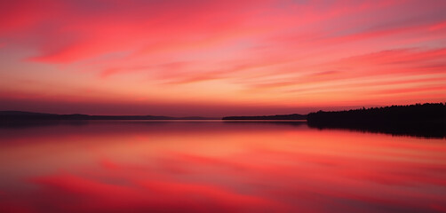 Beautiful Dusk Landscape with Cloudy Reddish Sky for Wallpaper
