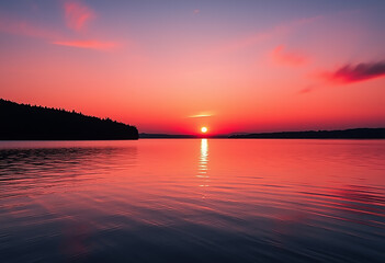 Fototapeta premium Beautiful Dusk Landscape with Cloudy Reddish Sky for Wallpaper