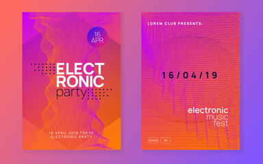 Dance Poster. Green Dj Set. Festival Vector. Blue Music Design. Discotheque Event. Edm Concert Element. Soundwave Disco Illustration. Pink Dance Poster