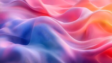 Obraz premium A close-up shot of a silky, translucent fabric in shades of blue, pink, and orange, creating a dreamy and abstract pattern.