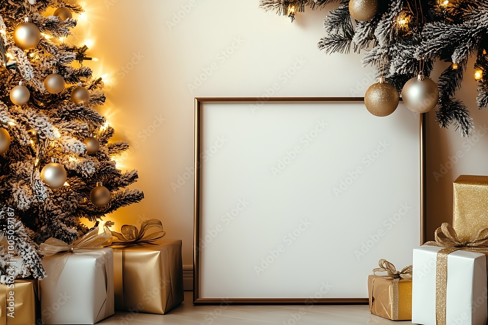Poster a frame with a white artwork is placed on the floor : generative ai