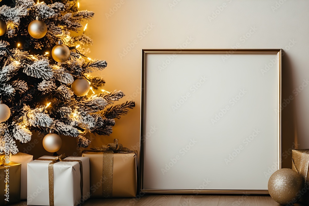 Poster a frame with a white artwork is placed on the floor : generative ai