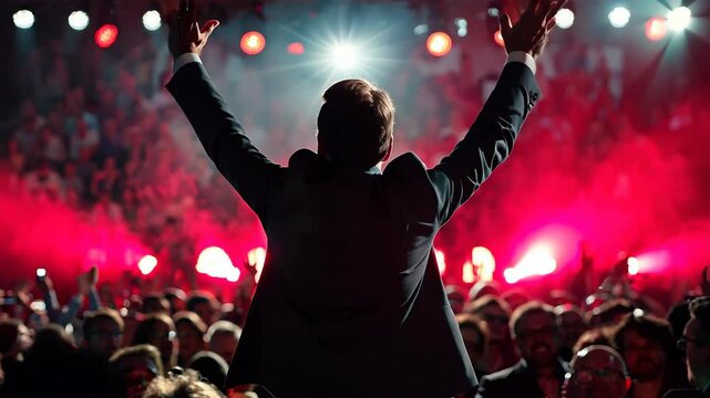 Business Leader Addresses Enthusiastic Crowd at Conference Event