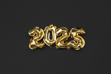Fototapeta premium Golden foil balloons number 2024 on black background. New year concept.