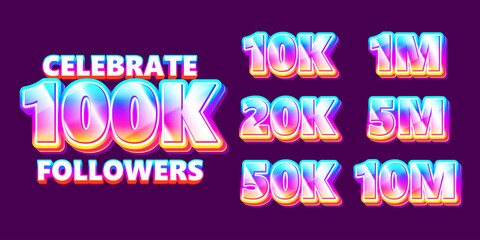 Fototapeta premium thanks 100k followers editable text effect, typography social media template for celebration reach