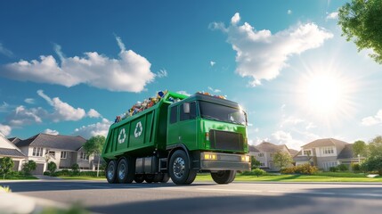 Bright green garbage truck, a symbol of efficient waste management in action