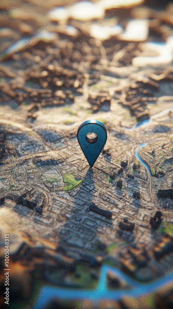 Poster map with location pin, abstract 3d illustration. navigation and geolocation concept