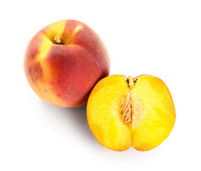 Sweet peaches on white background