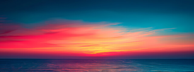 Obraz premium A stunning sunset over the calm ocean, with vibrant hues of red, pink, and blue blending seamlessly in the sky.