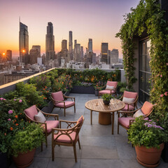 Fototapeta premium Rooftop Garden Cityscape