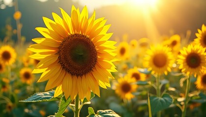 Obraz premium Sunflower Field at Sunset.